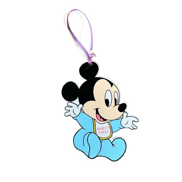 VTG Disney Baby Mickey Mouse Baby’s First Christmas Wooden Ornament 1984 READ - Picture 1 of 6